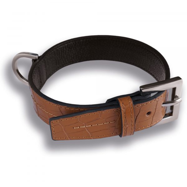 Hundehalsband Krokodil leder Look Hellbraun