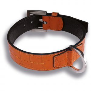 Hundehalsband Krokodil Look Orange Leder
