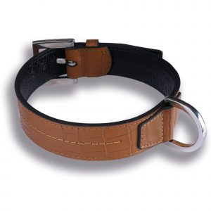 Hundehalsband Krokodil Style Hellbraun Leder