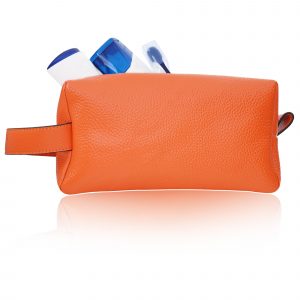 Badezimmertasche Leder Orange