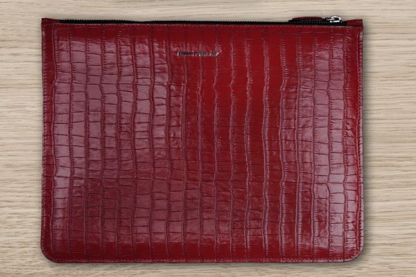 Clutch Leder Tasche Kroko Bordo