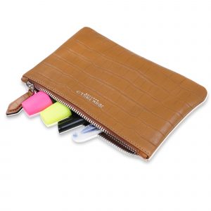 Federmäppchen aus Leder Kroko Hellbraun