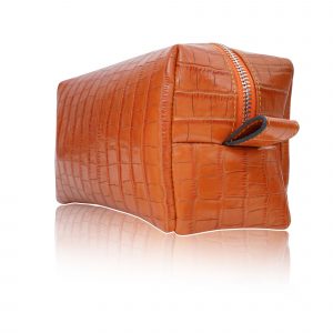 Leder Kosmetiktasche Krokodil Orange