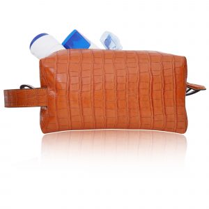 Krokodil Orange Badezimmertasche Leder