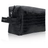 Leder Kosmetiktasche Krokodil Schwarz