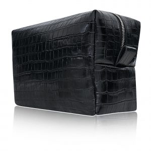 Leder Kosmetiktasche Krokodil Schwarz