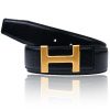 Ledergürtel in Schwarz mit H Gold