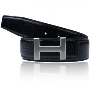 Ledergürtel in Schwarz mit H Chrom