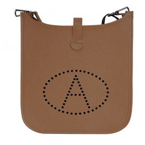 Woman shoulder bag leather small light brown brown letter A.
