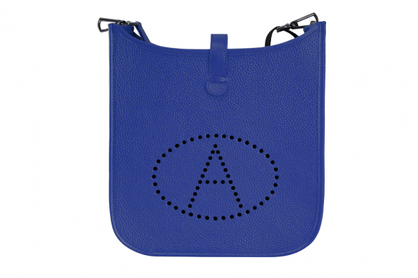 Unique ladies shoulder bag made of leather electric blue / blue letter A