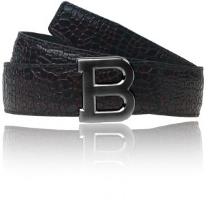 B Gürtelschnalle in Schwarz matt Ledergürtel in Schwarz mit roten Adern