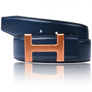 Ledergürtel in Dunkelblau mit H Rosegold