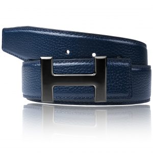 Ledergürtel in Dunkelblau mit H Schwarz