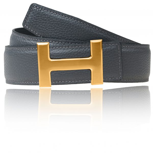 Gray H belt with H belt buckle gold matte for women & men 25 mm 32 mm 40 mm