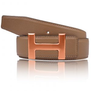 Hellbraun H Gürtel mit H Gürtelschnalle Rose Gold matt als Wendegürtel
