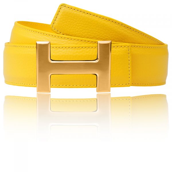 Interchangeable belt with H belt buckle yellow with buckle in rose gold women & men 32 mm / 40 mm