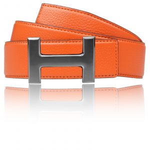 H Gürtelschnalle mit Gürtel Orange mit H Schnalle in Silber Damen & Herren 32mm / 40mm
