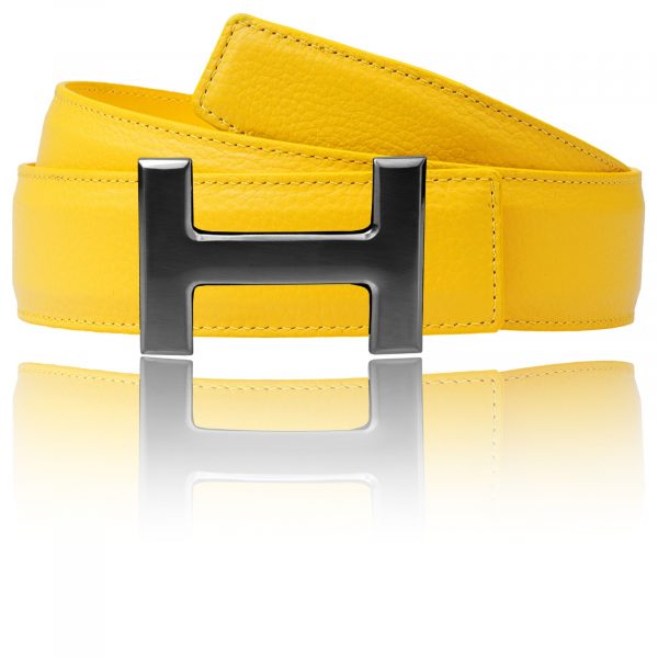 H belt yellow 40 mm / 32 mm with H buckle in black matt women's belts / men's belts