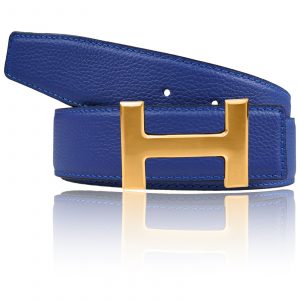H Gürtel Hellblau Electricblau mit H Gürtelschnalle Gold als Wendegürtel