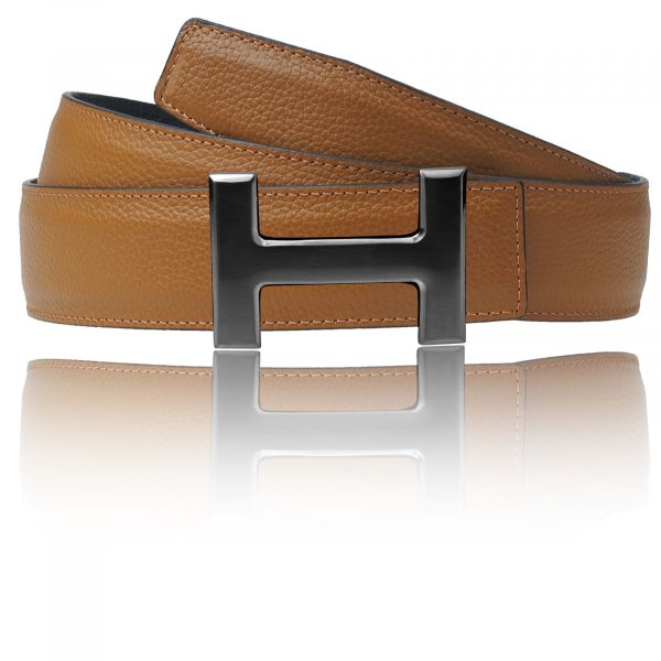 H belt buckle with belt in cognac for women & men 32 mm / 40 mm