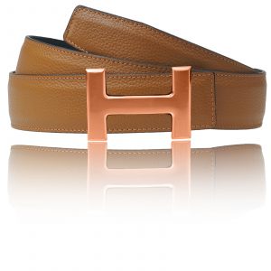 H buckle in rose gold matt with H belt in cognac