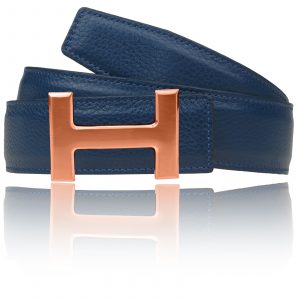 H Gürtel in Dunkelblau 32 mm 40 mm mit H Schnalle in Rosegold matt als Damengürtel & Herrengürtel