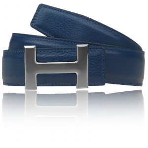 H belt in dark blue 40mm / 32mm with H belt buckle in silver chrome matt as a men's belt or women's belt