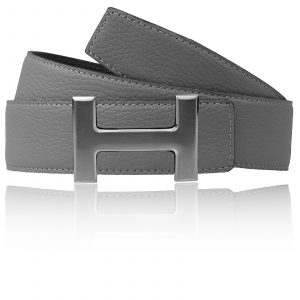 H belt in taupe gray as reversible belt with belt buckle in silver chrome for women and men