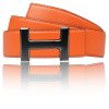 H leather belt with H belt buckle black matte in orange