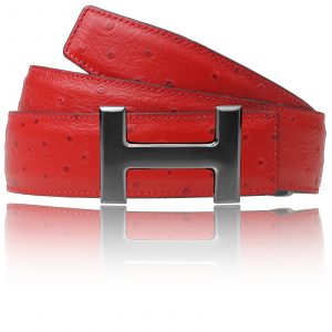 Damengürtel & Herrengürtel H Gürtel Rot Straussen Ledergürtel mit Schwarzer Gürtelschalle 32mm / 40mm