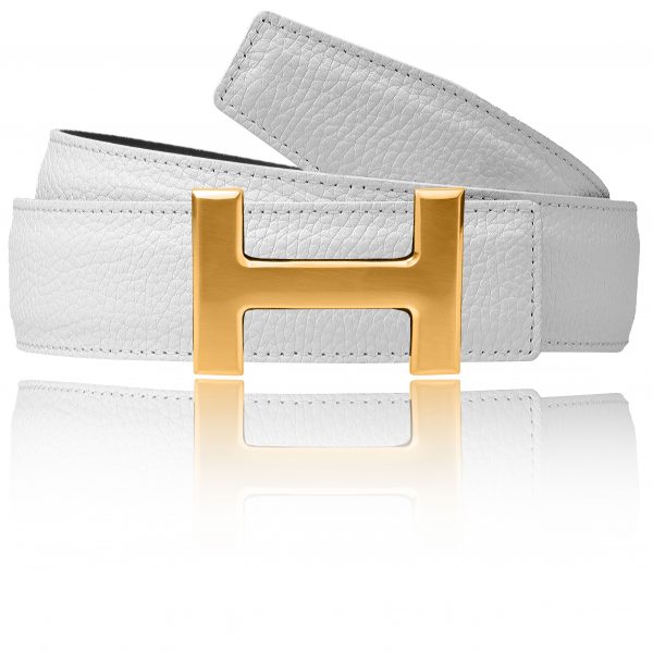 H leather belt white with belt buckle in matte gold