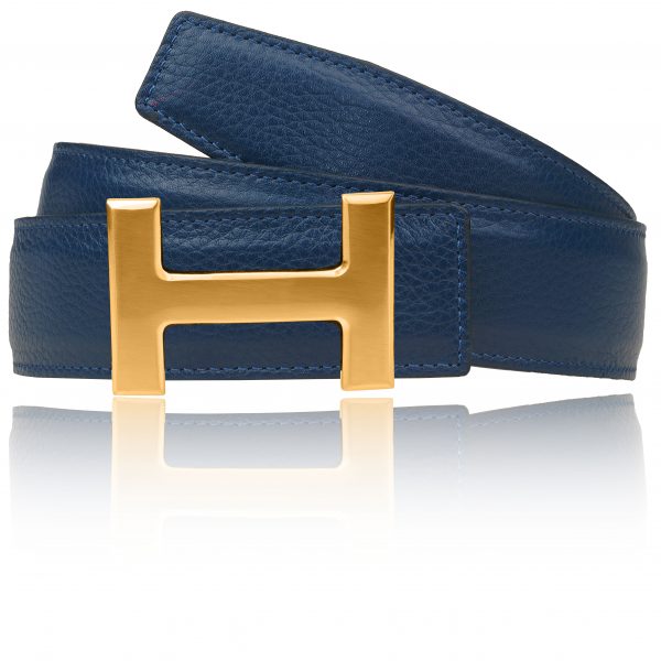 Gold H belt buckle with H belt dark blue navy 32mm / 40mm