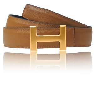 Cognac H Gürtel 40 mm / 32 mm mit H Gürtelschnalle Gold Damengürtel / Herrengürtel