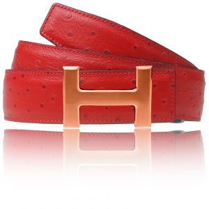 Straußen Gürtel Rot H Gürtelschnalle Gold Rose Damen & Herren 32mm / 40mm