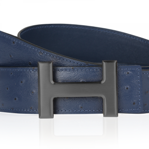 Straußenleder Ledergürtel Dunkelblau 40 mm / 32 mm mit H Schnalle in Schwarz gebürstet Damengürtel / Herrengürtel