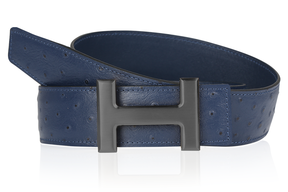 40mm in Navy Ostrich Leather H with Belt Buckle