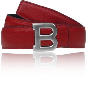 Leather Belt Bordo Red with B Belt Buckle Rose Silver Chrome for women and men
