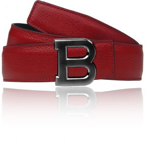 Leather belt Bordo Red with B belt buckle Rose Silver Chrome for women and men 32 mm / 42 mm
